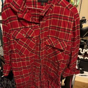 Banana Republic Factory Red Plaid Casual Button-Down Shirt